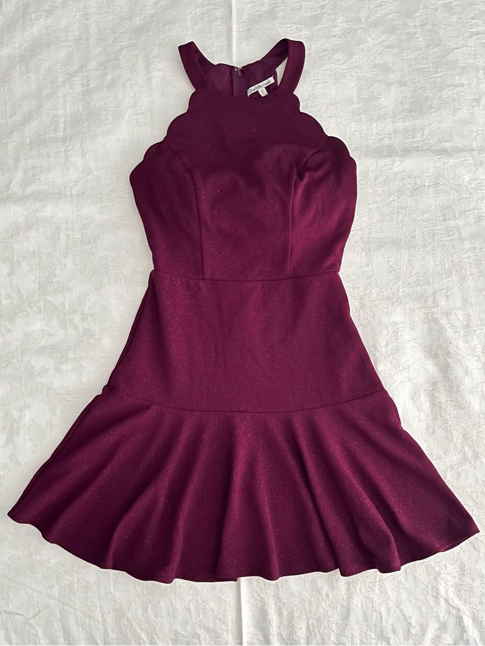 Charlotte Russe Burgundy Scalloped Halter Shimmering Skater Dress Size XS